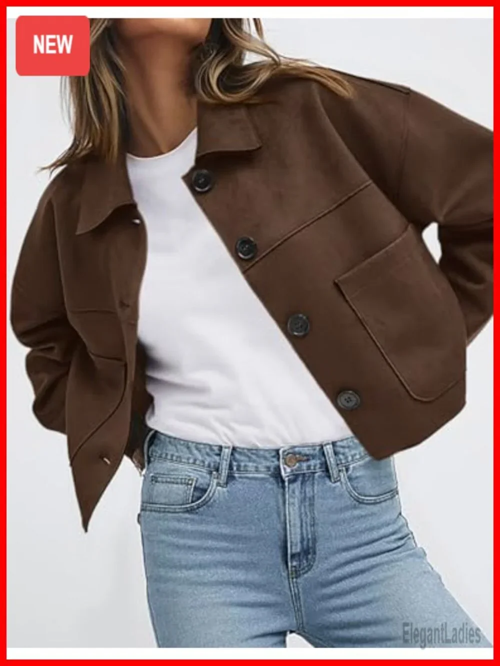 PRETTYGARDEN Women's Faux Suede Lightweight Cropped Jacket Button Down Collared